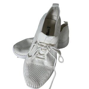 White Womens Knit Lace-Up Sneakers Size 37/4 By Dunnes Stores Lightweight & Comf